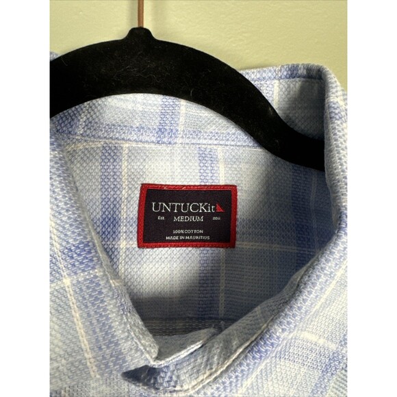 UNTUCKit Shirt Mens Medium Blue Button Up Plaid Textured Pinord Long Sleeve - Picture 3 of 10
